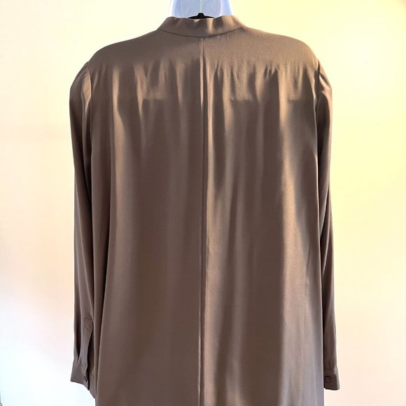 New Lafayette 148 Mink/Brown Long Sleeve Matte Silk Pullover Tunic Sz M - Picture 5 of 5